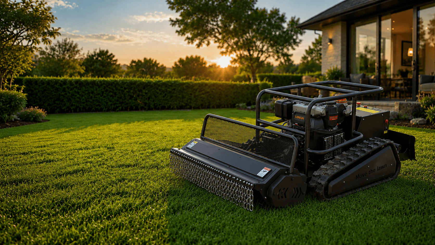 550 Track Type Lawn Mower — remote-controlled tracked mower on slope